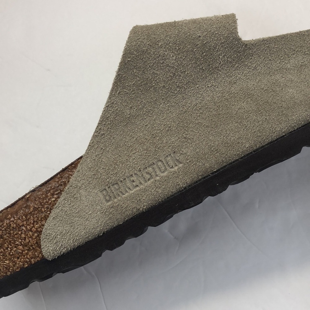 Birkenstock Suede Two-Strap Slide Sandals in Olive Green - Picture 8 of 13